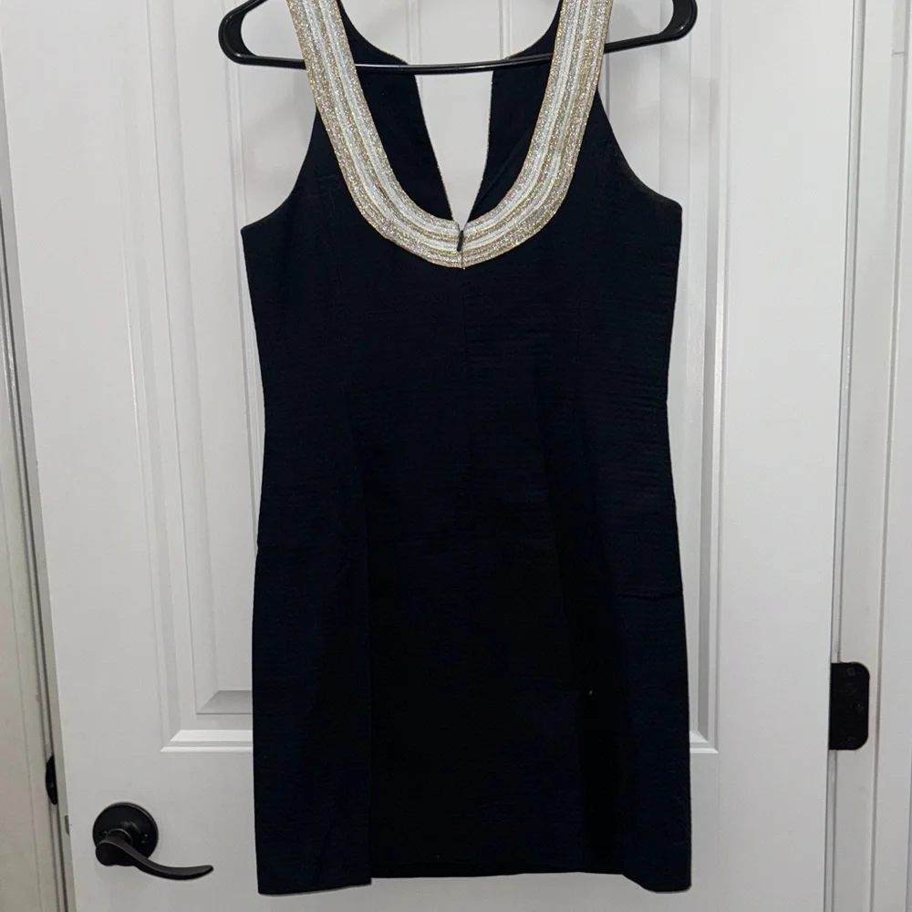 Lilly Pulitzer Sz 2 Valli Shift Dress in Onyx black with gold & silver soutache. - Picture 4 of 4